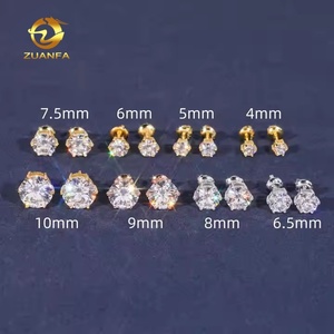 VVS D Moissanite yuvarlak kesim 4 ila 10mm 6 çatalak Trendy takı kulak çıtçıt Unisex 925 ayar gümüş özel vida geri damızlık küpe - Product Image 2
