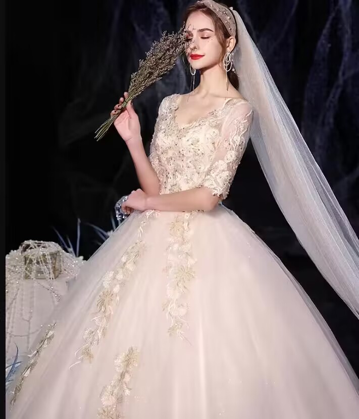 sachin and babi light blue dress Low Price Simple Wedding Dresses Champagne Color Custom-Made & Long Trains