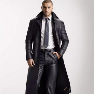 Custom Made Spring Commuter <strong>Men's</strong> Suit Collar Casual PU Over the Knee WW2 Leather Trench <strong>Coat</strong> <strong>Men</strong> Peacoat <strong>Duster</strong> <strong>Coat</strong> - Product Image 1