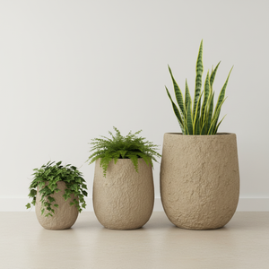 Vente en gros directe d'usine, pots à fleurs ronds en <span class=keywords><strong>fibre</strong></span> <span class=keywords><strong>de</strong></span> verre <span class=keywords><strong>de</strong></span> haute qualité, finition simple avec texture <span class=keywords><strong>de</strong></span> <span class=keywords><strong>terre</strong></span> battue - Product Image 1
