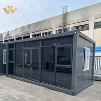 Maison conteneur modulaire en verre durable avec mur-rideau et structure en acier, démontable, pour bureau de chantier