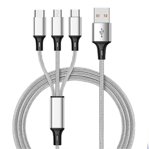 Bạc Nylon Bện Sạc Nhanh Cáp Nhiều Cổng 3-Trong-1 Phổ Sạc Nhanh Cho Android Micro USB Loại C Máy Tính - Product Image 1