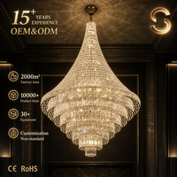 Lustre LED conique en cristal à plusieurs niveaux, sur mesure, de luxe, réglable en hauteur, pour hall d'hôtel, villa, escalier, plafond haut