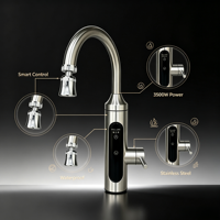 Robinet d'eau chaude instantanée électrique en acier inoxydable, commande tactile, col de cygne rotatif, chauffage rapide, affichage LED, pour camping-car, hôtel, voiture