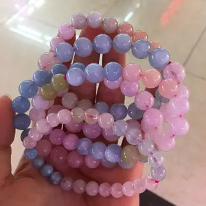 Lady 8mm 10mm Healing Crystal Quartz Jewelry Natural Polished Round Morganite Beads Stretch Bracelet