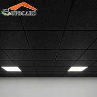 Dalles de plafond insonorisées en fibre minérale noire, résistantes au feu, panneaux de plafond acoustiques en laine minérale pour bureau