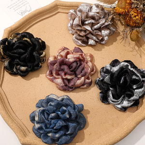 Retro Hong Kong Estilo Temperamento Burnt Borda Tecido Espumante Camélia <span class=keywords><strong>DIY</strong></span> Borda Clipe Cabelo Corda Peito Tecido Flor Broche - Product Image 3