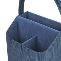 Organisateur de bureau multifonctionnel en tissu maillé bleu fait main et écologique avec poignée pour télécommandes et pinceaux de maquillage