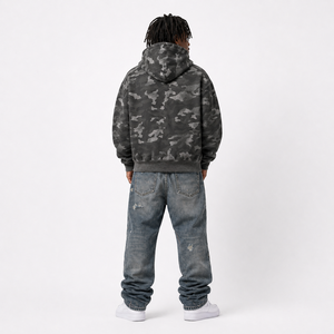 Sudadera con capucha gris 100% algodón con cremallera para <span class=keywords><strong>hombre</strong></span>, corte holgado, bolsillo canguro, proveedor <span class=keywords><strong>de</strong></span> marca privada. - Product Image 3