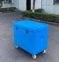 Conteneur à glace sèche 330L en LLDPE de qualité alimentaire, boîte rotomoulée monobloc avec roulettes robustes pour le stockage