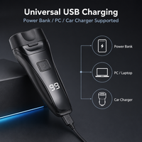 Rasoir électrique rotatif à double tête, batterie au lithium 600 mAh, étanche IPX4, emballage neutre, manuel en anglais, charge USB