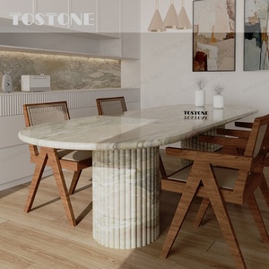 Tostone Modern Simple Style Natural Green <strong>Ceppo</strong> Breccia Marble Dining Table for Home Kitchen <strong>Restaurant</strong> Use Round Oval Top Slab - Product Image 3