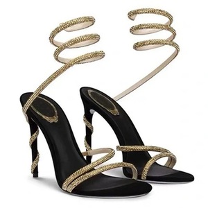 Sandalias de tacón de aguja con diamantes de imitación para mujer, estilo europeo y americano, novedad de verano 2024, tallas grandes, con aumento de altura, transfronterizas - Product Image 5