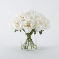 Arrangement floral artificiel personnalisé en tissu de soie blanc, pivoine décorative, pour la décoration de café, restaurant, hôtel