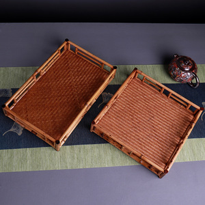 Handmade Bamboo Woven Tray Rectangle 20x31 Square 25x25 Herringbone Pattern Tea Ceremony Serving Tray Bamboo Products - Product Image 1