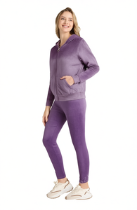 Tc435r Tuta da donna con cappuccio, chiusura con cerniera a tutta lunghezza, tinta unita, tessuto traspirante, vestibilità regolare, abbigliamento autunnale - Product Image 1