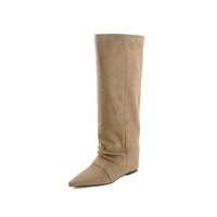 Bottes d'équitation en cuir véritable à bout pointu, hauteur genou, pour l'hiver