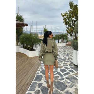 Ensemble jupe taille haute en laine kaki Coco avec détail bouton logo, style décontracté, coupe ample, taille unique, nouvelle arrivée - Product Image 1