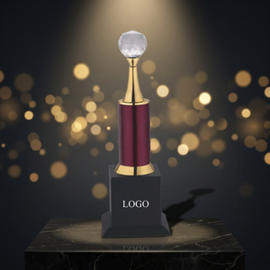 Metal <b>Trophy</b> Red Column Gold Base Polished Glass Award Sports Theme Engraving UV Printing Casting for Promotional Activities - Product Image 2