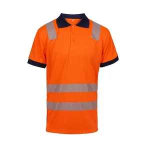 Nefes kuş gözü örgü kumaş malzeme güvenlik yansıtıcı Polo yüksek görünürlük Hi Vis iş güvenliği T Shirt