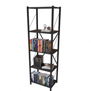 Narrow 5 Tier Modern Chipboard Metal <b>Bookcase</b> Living Room Furniture Large Capacity Multi Compartment Shelf Floor Standing - Product Image 1