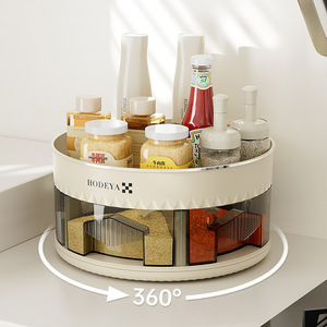 ชั้นวางเครื่องเทศหมุนได้ 360 องศา ยี่ห้อกวนจูเจีย แบบสองชั้น สำหรับจัดเก็บเครื่องปรุงในครัว - Product Image 3