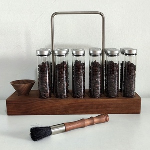 Corong dudukan tampilan kayu dosis tunggal 12 buah 2 Oz tutup botol kaca biji kopi penyimpanan serba-alat teh kopi praktis menyenangkan - Product Image 5