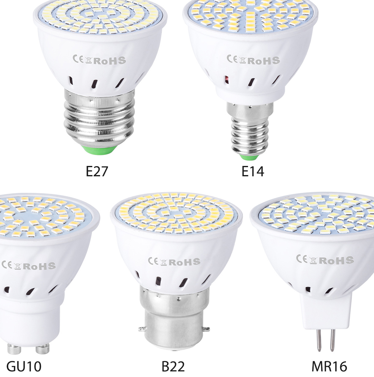 GU10 Светодиодная лампа E27 E14 точечная Лампа 48 60 80 светодиодов 220 В MR16 gu5.3 Точечный светильник B22 5 Вт 7 Вт 9 Вт