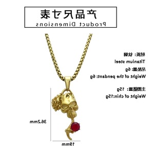 yunnique Skull Pendant <b>Necklace</b> Golden <b>Ruby</b> Inlay Claw Setting Hip Hop Fashion Jewelry - Product Image 2