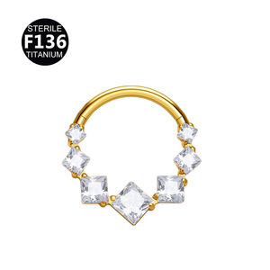 Piercing Clicker <span class=keywords><strong>per</strong></span> Septum in Titanio F136 Multicolore con Zirconia Cubica Quadrata, <span class=keywords><strong>per</strong></span> Septum, Daith, <span class=keywords><strong>Helix</strong></span> e Anelli <span class=keywords><strong>per</strong></span> il Naso - Product Image 4