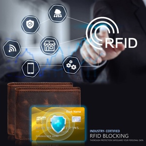 Top Grain Crazy Horse Genuine Leather Wallets for Men Rfid Blocking Credit <b>Cards</b> <b>Holder</b> <b>Slim</b> Trifold Wallet - Product Image 3