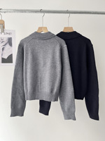 Cardigan court en maille à col polo pour femme, boutonné, style intellectuel, pour le bureau, automne-hiver, en stock 16a-2266