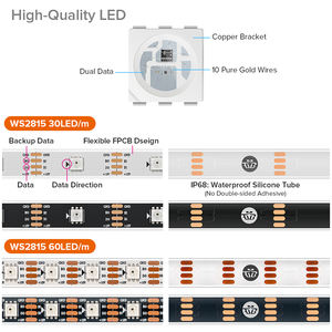 BTF-LIGHTING IP68 Wasserdicht im Freien 12V 5m 60leds/<span class=keywords><strong>m</strong></span> WS2815 RGB Individuell adressierbar 5050SMD Dual Signal LED Pixel Strip - Product Image 3