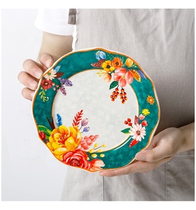 Assiette de vaisselle en céramique In-Glaze avec décoration à motif végétal Ensemble d'assiettes - Product Image 5