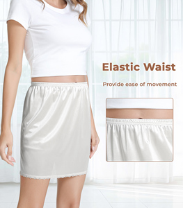 Liquidación de existencias: Falda de satén para mujer con ribete de encaje, cintura elástica, pantalón corto para ropa de descanso, venta al por mayor, lista para enviar. - Product Image 4