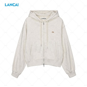 Vente en gros en usine de sweats à capuche unis en coton éponge français personnalisés et écologiques avec fermeture éclair pour femmes - Product Image 3