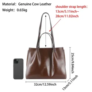 Bolso Tote de Cuero Vacuno Genuino AndoBag para Mujer, Bolso de Mano de Gran Capacidad, Elegante Bolso de Hombro para Oficina y Uso Diario 3227 - Product Image 2