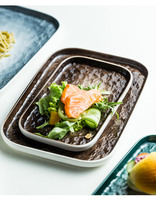Assiette à sushi en céramique de style marbre, assiette carrée en grès avec grain de pierre