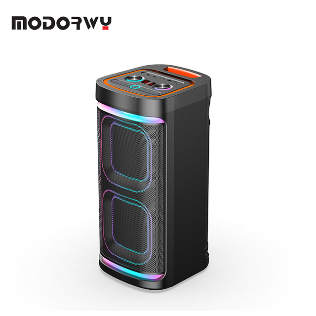 Cool Light RGB LED Stereo Bass Speakers for V5.2 Wireless Microphone Remote Control 30-50W Battery-Powered Outdoor Use Speaker
