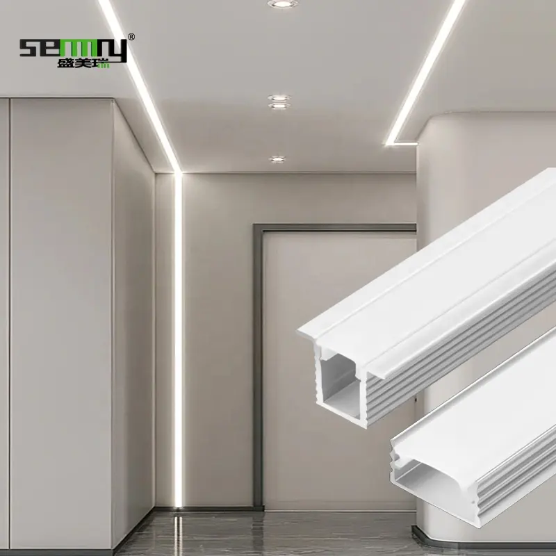 Perfil de extrusão de alumínio em forma de U com faixa de luz LED embutida para parede