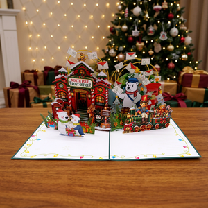 Tarjeta de Navidad 3D Pop-Up Hecha a Mano con Impresión Offset, Oficina Postal del Polo Norte y Tren de Osos Polares, Tarjeta de Felicitación Navideña - Product Image 2