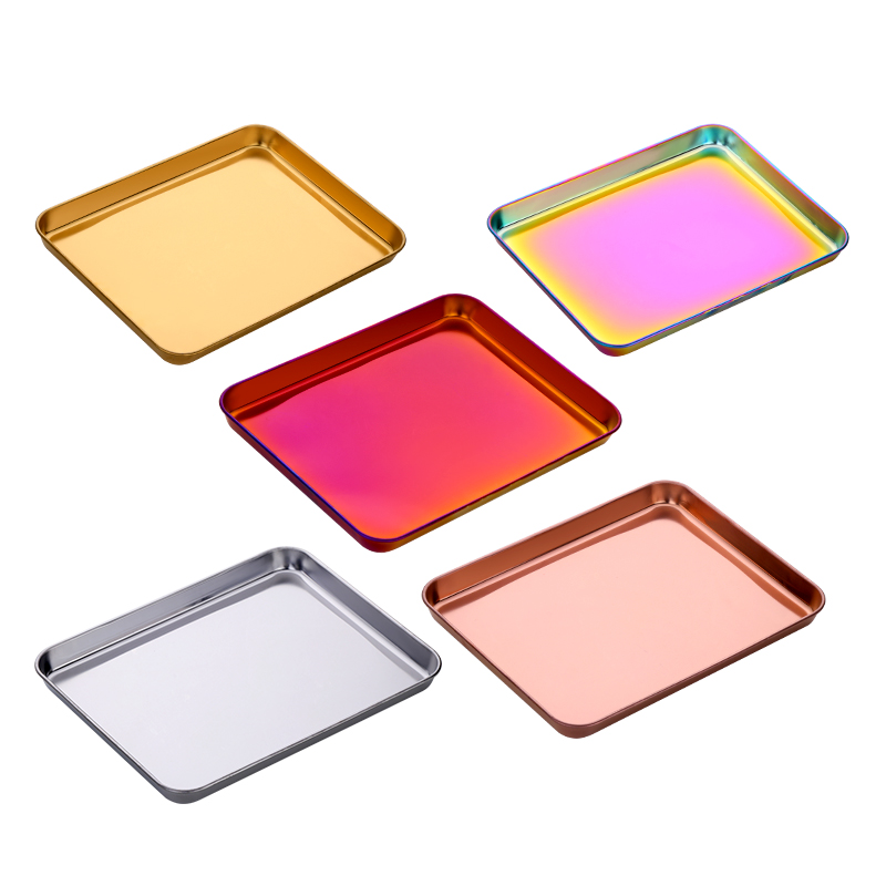 Оптовая продажа, металлический неглубокий обеденный противень для использования в ресторане, сервировочный поднос из нержавеющей стали для еды