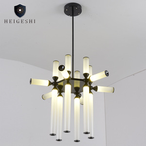 Heigeshi Modern Glass Chandelier Led Pendant <b>Light</b> Black Multi Head For Living Room Bedroom Study - Product Image 4