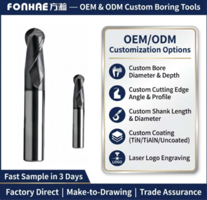 Fresa de extremo esférico rentable para torno CNC, personalizable OEM para acero/SUS/aluminio, diseño antivibración que suprime las vibraciones - Product Image 3