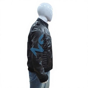 Nabtay Sports Men's Black Genuine Leather Slim Fit <b>Waterproof</b> Bomber <b>Jacket</b> Shoulder Epaulettes Ribbed Hem Stand Collar-<b>Winter</b> - Product Image 1