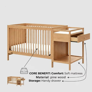 Luxury Diaper Table Multifunctional Baby Wood Beds with <b>Drawers</b> <b>6</b> In 1 Baby Cribs for 0 -<b>6</b> Years - Product Image 5