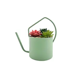 Diskon besar harga grosir disesuaikan bunga buatan tanaman hijau dengan Pot besi untuk dekorasi meja kamar mandi rumah