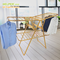 Séchoir à linge double niveau pliable en aluminium doré HALS-8019G-1.55, à poser au sol, pour balcon - Meilleure vente