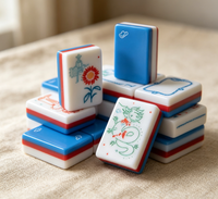 Mahjong américain en acrylique de qualité supérieure, motif exquis, bleu denim, coffret cadeau pour femme, emballage en carton, jeu de cartes