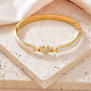 bulk wholesale delicate 18k gold shimmering heart <b>crystal</b> natural mother of pearl anti-rust polished wearable bangle <b>bracelet</b> - Product Image 4